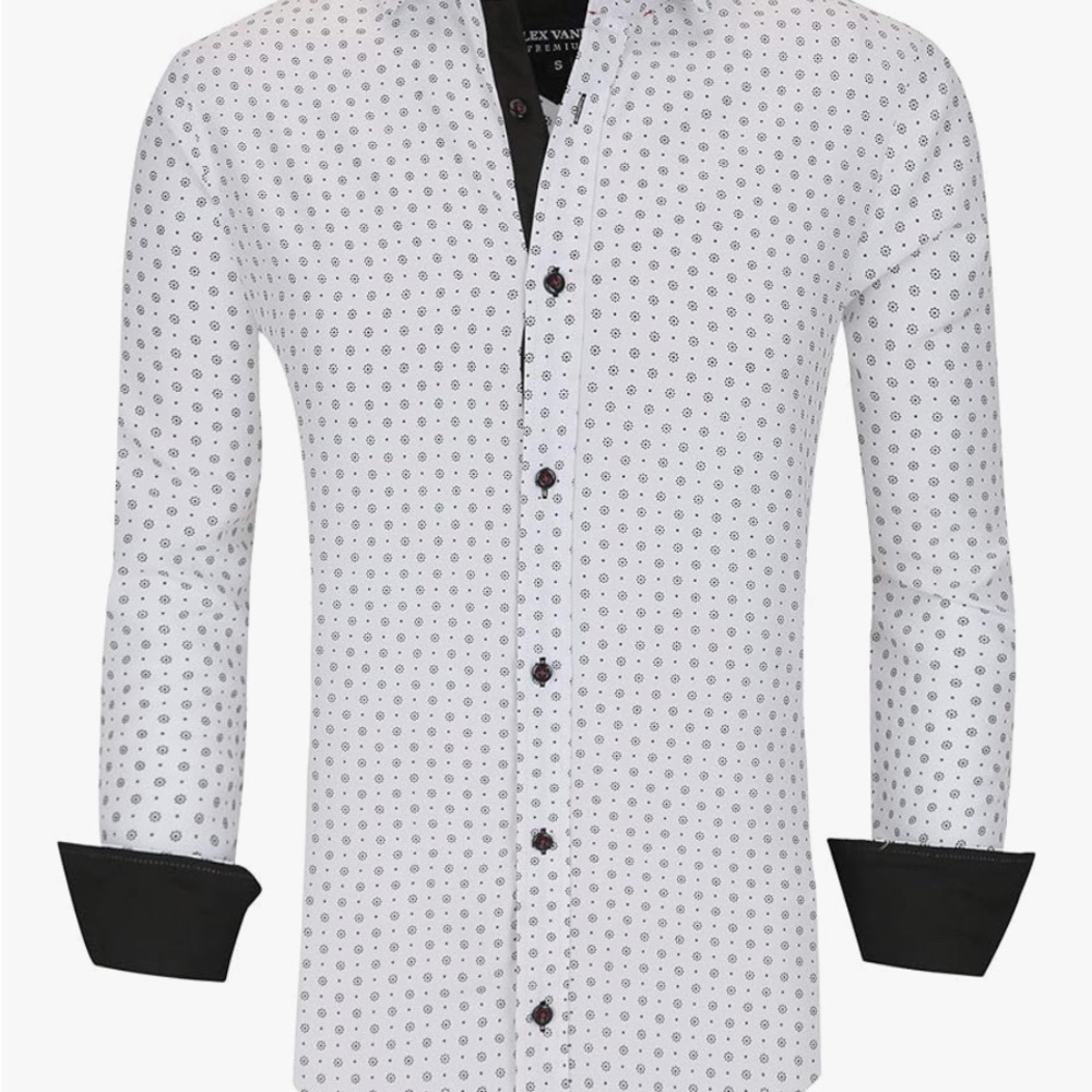White and Black Patterned Button Down Shirt